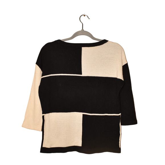 ANN TAYLOR $78 Black White Colorblock Merino Wool Sweater‎ 3/4 Sleeves Small - Picture 2 of 3